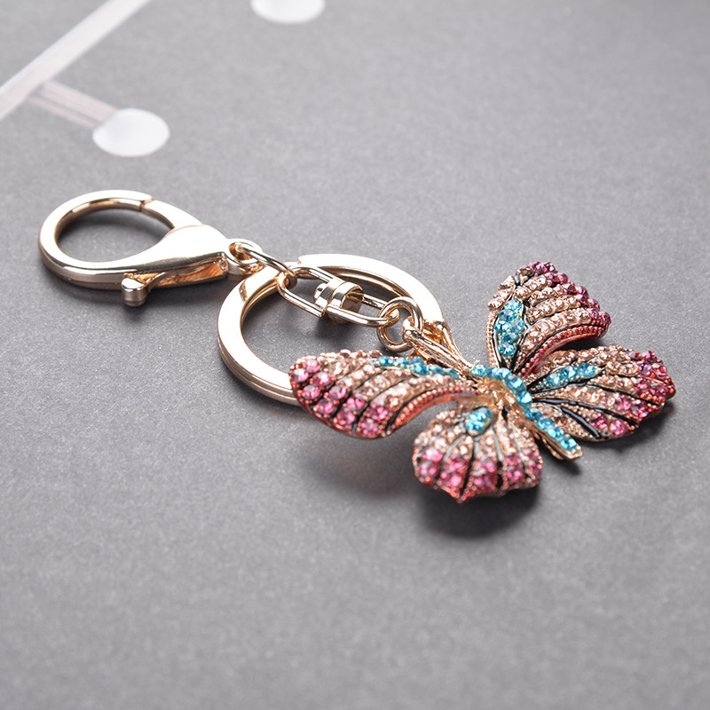 Cross-border new key chain creative butterfly full diamond alloy key chain pendant fashion bag hanging accessories wholesale