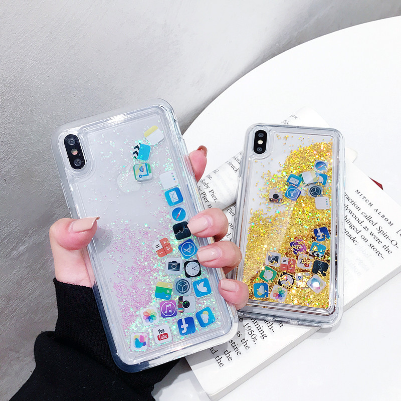 適用iPhone14手機殼蘋果12創意app圖標xsmax全包流沙8plus動態11