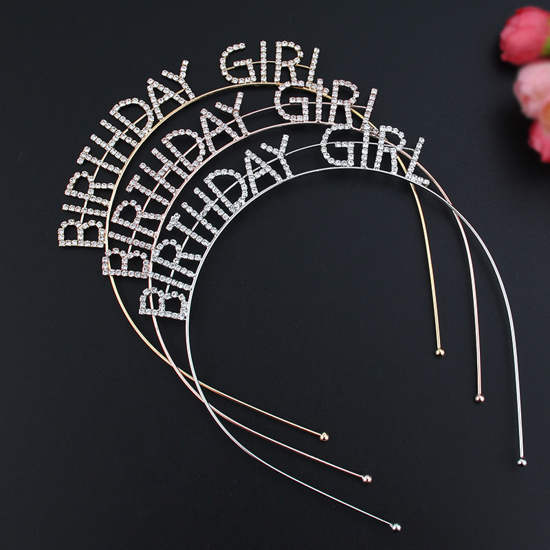 歐美水晶字母合金髮箍女士生日派對髮飾節日時尚頭箍鑲鑽頭飾批發