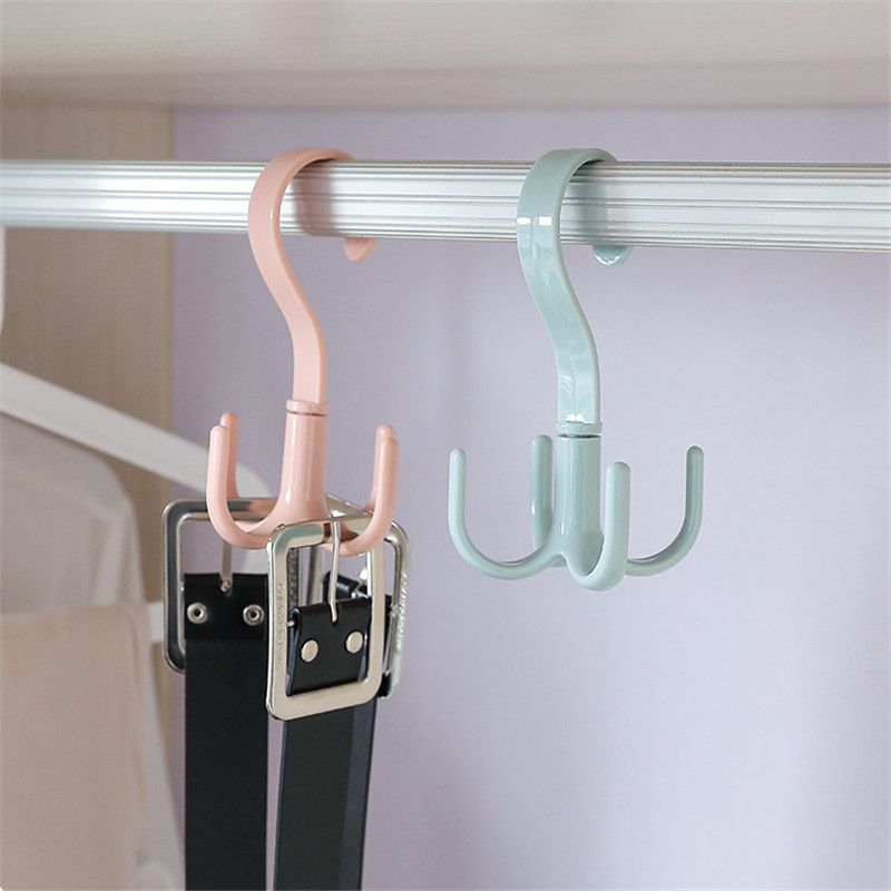 Rotating four-Claw hook multifunctional wardrobe bag Hook nail-free plastic tie hook storage hanging manufacturers