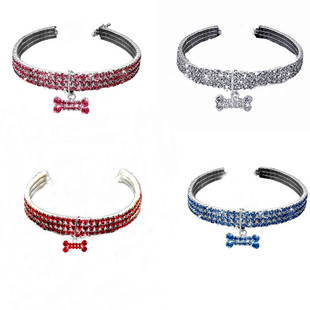 Factory direct three rows of elastic rhinestone pet collar cat and dog jewelry rhinestone collar cross-border e-commerce