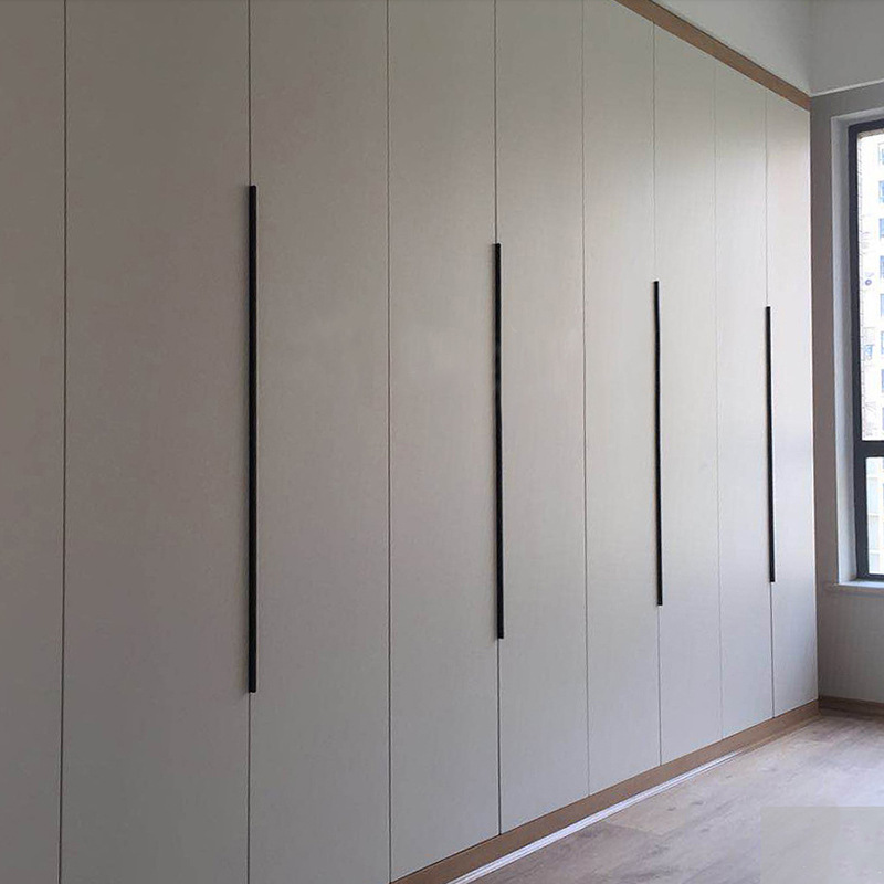 Black Punch-free Hidden Long Handle American-style Nordic Cabinet Wardrobe Door Arc Aluminum Edge Sealing Invisible Aluminum Handle