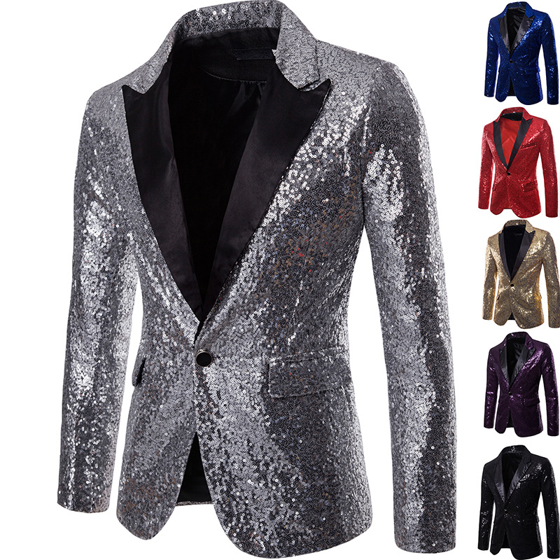 European and American Performance Dress Gold Sequin Suit Korean Suit Nightclub Men's Host MC Studio Jacket XZ28