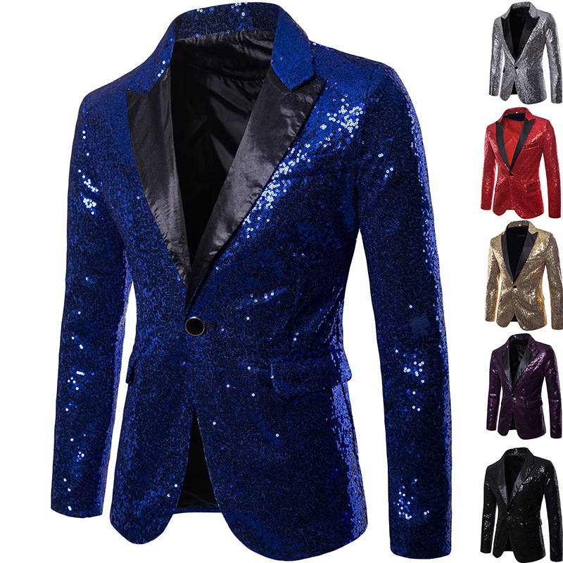 European and American Performance Dress Gold Sequin Suit Korean Suit Nightclub Men's Host MC Studio Jacket XZ28