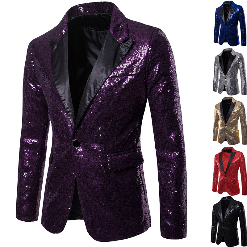 European and American Performance Dress Gold Sequin Suit Korean Suit Nightclub Men's Host MC Studio Jacket XZ28