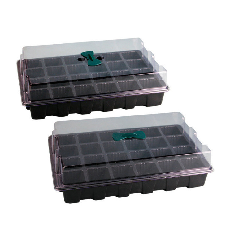 Amazon supply 12-hole 24-hole seedling tray with cover breathable hole seeding seedling box seedling Basin three-piece set