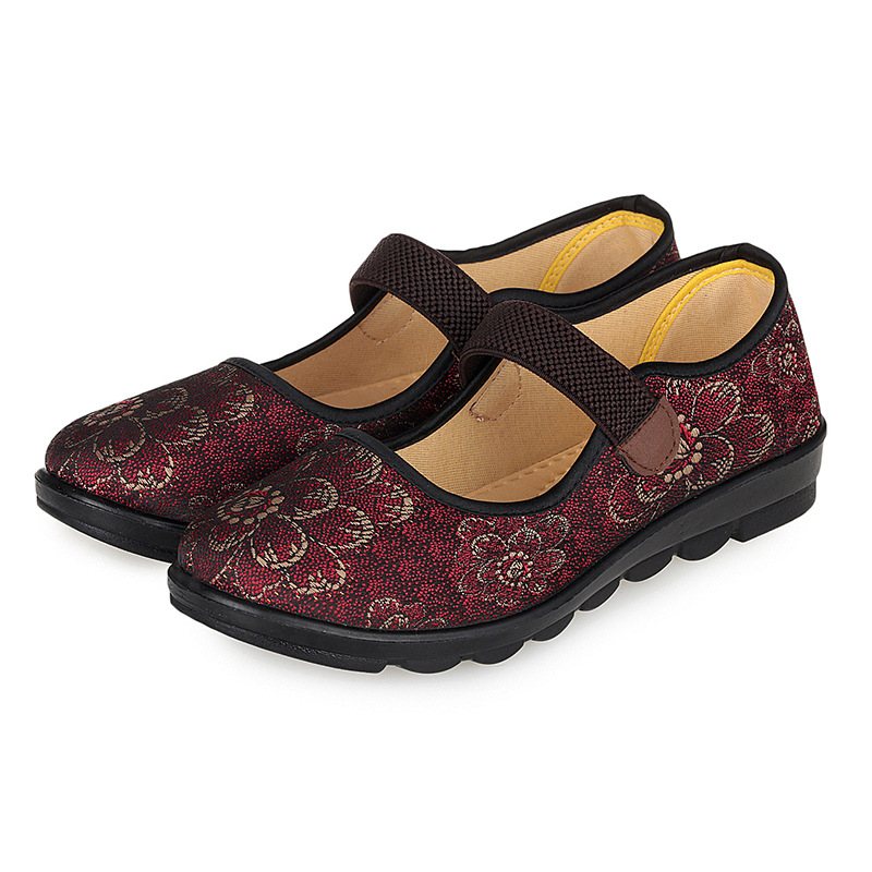 Old Beijing Cloth Shoes Women's Middle-aged and Elderly Non-slip Soft Bottom Flat Milk Shoes Mother Shoes Spring Single-layer Shoes Women's Old People's Shoes