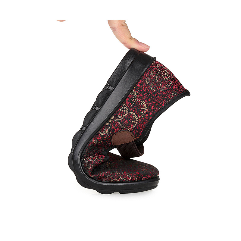 Old Beijing Cloth Shoes Women's Middle-aged and Elderly Non-slip Soft Bottom Flat Milk Shoes Mother Shoes Spring Single-layer Shoes Women's Old People's Shoes