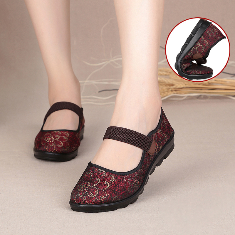 Old Beijing Cloth Shoes Women's Middle-aged and Elderly Non-slip Soft Bottom Flat Milk Shoes Mother Shoes Spring Single-layer Shoes Women's Old People's Shoes