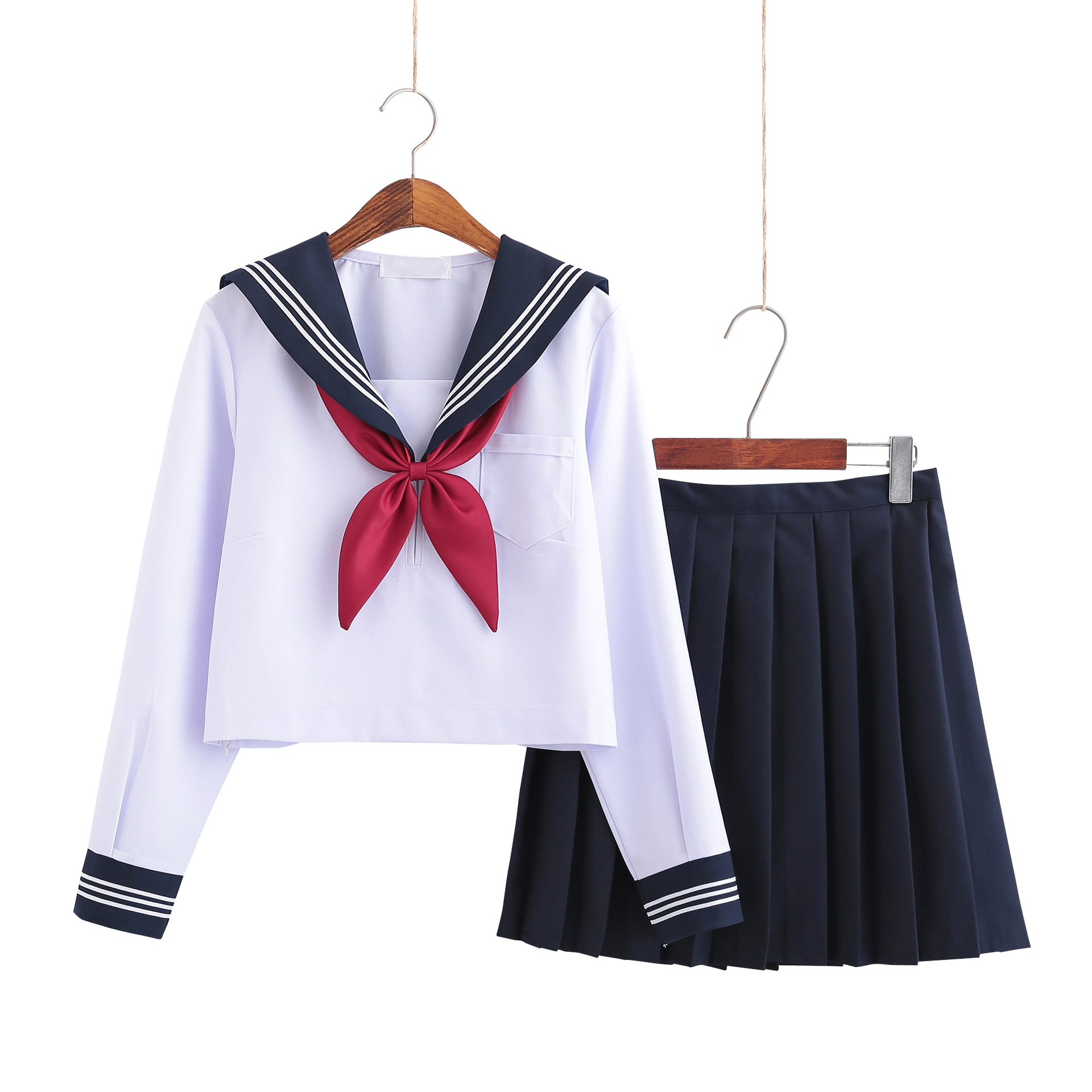 White Sanben JK Uniform Sailor Suit Women's Long-sleeved Student Suit Pleated Skirt Graduation Class Uniform School Uniform Soft Girl Suit Student Suit