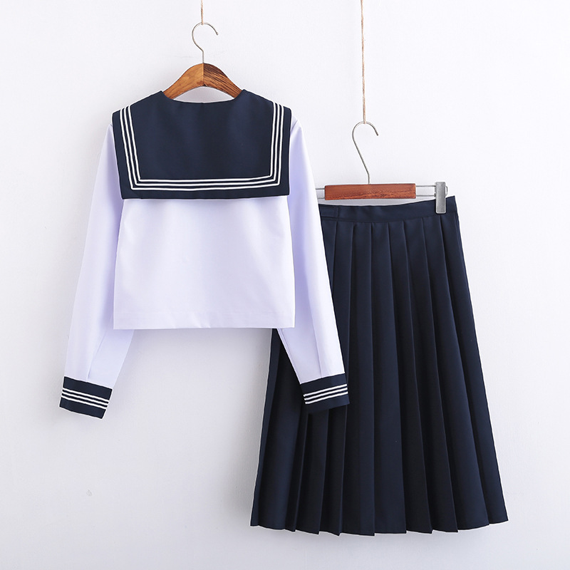 White Sanben JK Uniform Sailor Suit Women's Long-sleeved Student Suit Pleated Skirt Graduation Class Uniform School Uniform Soft Girl Suit Student Suit