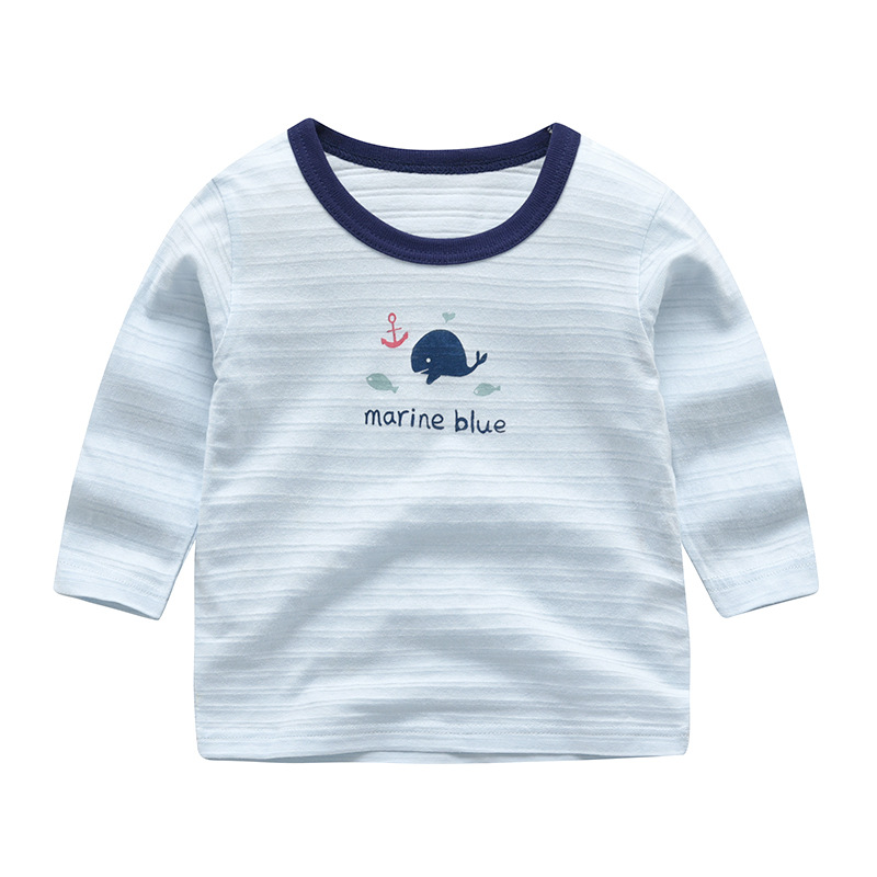 New Slub Cotton Long-sleeved Girls Base Shirt Spring and Autumn Baby Cartoon Printed Round Neck T-shirt