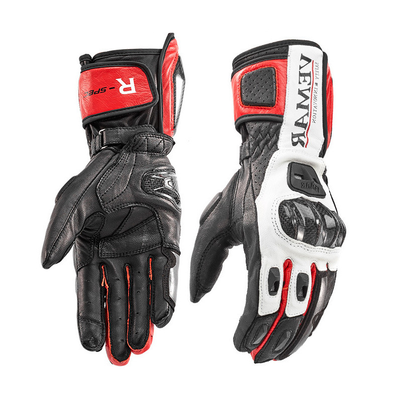 Motorcycle Riding Leather Gloves Motorcycle Long Carbon Fiber Protective Shell Gloves Men's Winter Drop-proof Windproof Touch Screen Gloves