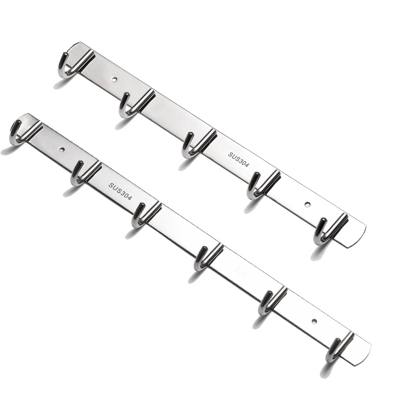 Punch-free 304 Stainless Steel Solid Coat Hook Thickened Door Wall-mounted Bathroom Toilet Row Hook Kitchen Hook