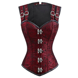 European and American Court New Black Lace-up Sleeveless 12 Steel Bone Double Button Chain Button Abdomen Tinker Small Waist Shoulder Clothes for Hair