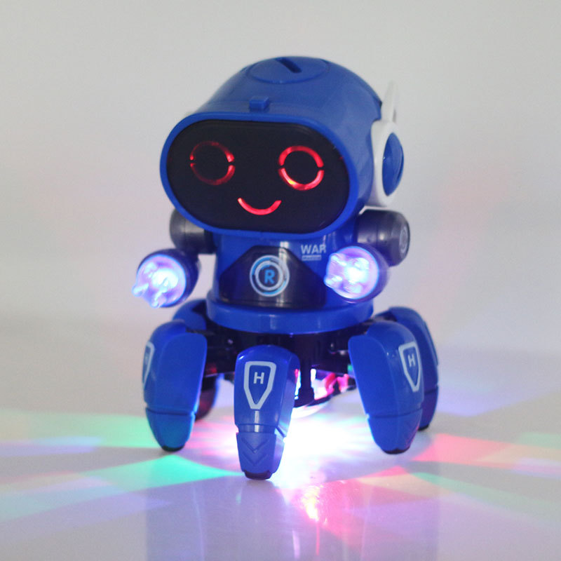 Cross-border New Dancing Electric Six-claw Fish Small 6 Robot Light Music Children Boys Stall Toy Supply