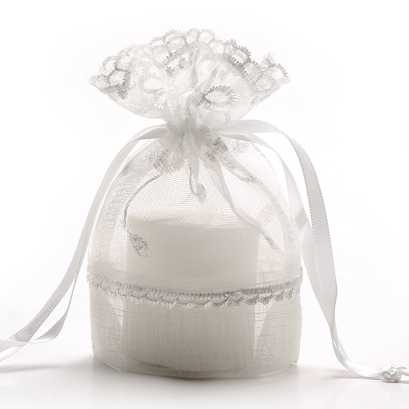 New Cross-border Five-petal Flower White Lace Gauze Bag Folded Bottom Jewelry Bag Drawstring Bag Creative Gift Bamboo Bundle Pocket