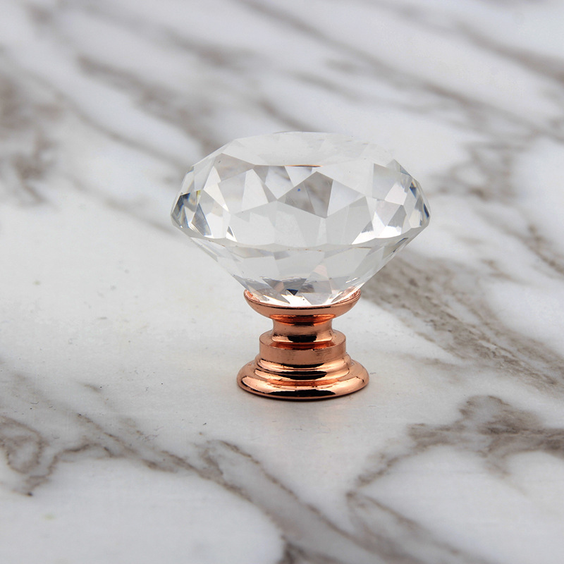 Factory direct Crystal Diamond handle 30mm rose gold base single hole drawer handle Origin supply