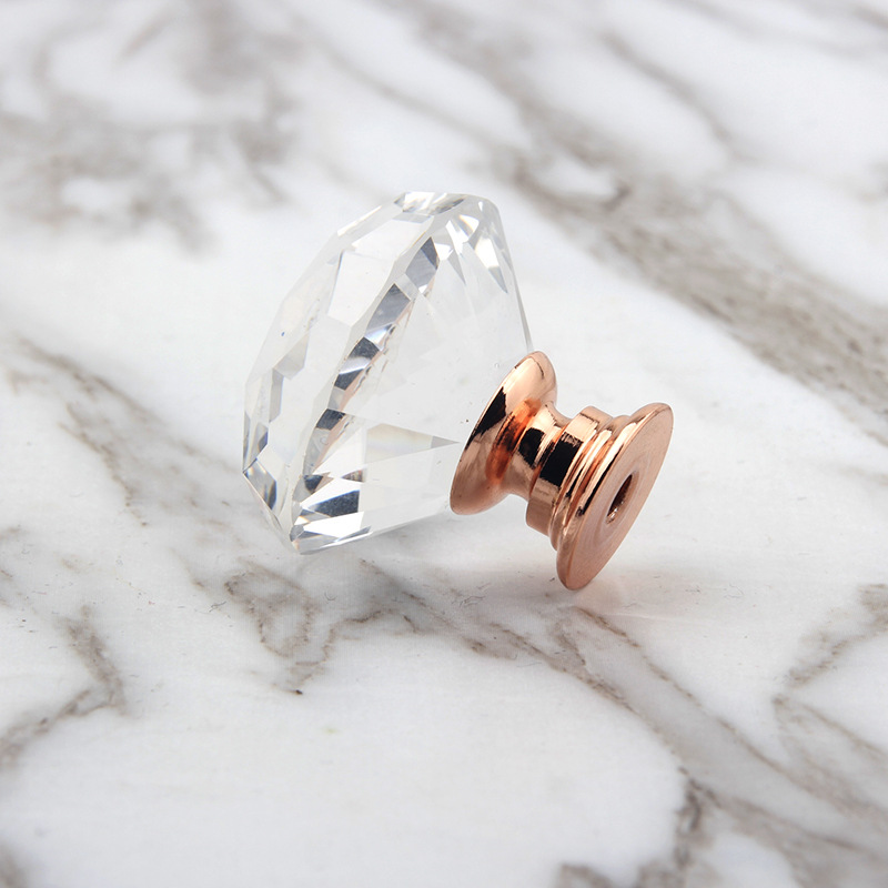 Factory direct Crystal Diamond handle 30mm rose gold base single hole drawer handle Origin supply