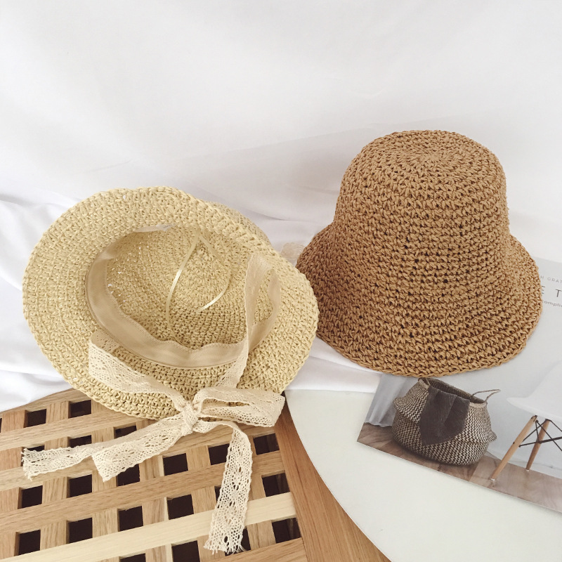 Spring and summer female baby fisherman hat lace small straw hat 1-3 years old children out of the sun hat