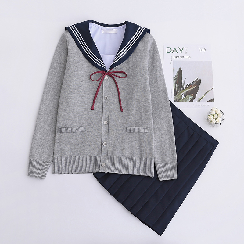 White Sanben JK Uniform Sailor Suit Women's Long-sleeved Student Suit Pleated Skirt Graduation Class Uniform School Uniform Soft Girl Suit Student Suit