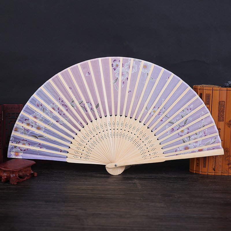 Japanese Series Silk Bamboo Fan Red Sun Mount Fuji Kanagawa Waves Women Fan Wholesale Amazon Explosions
