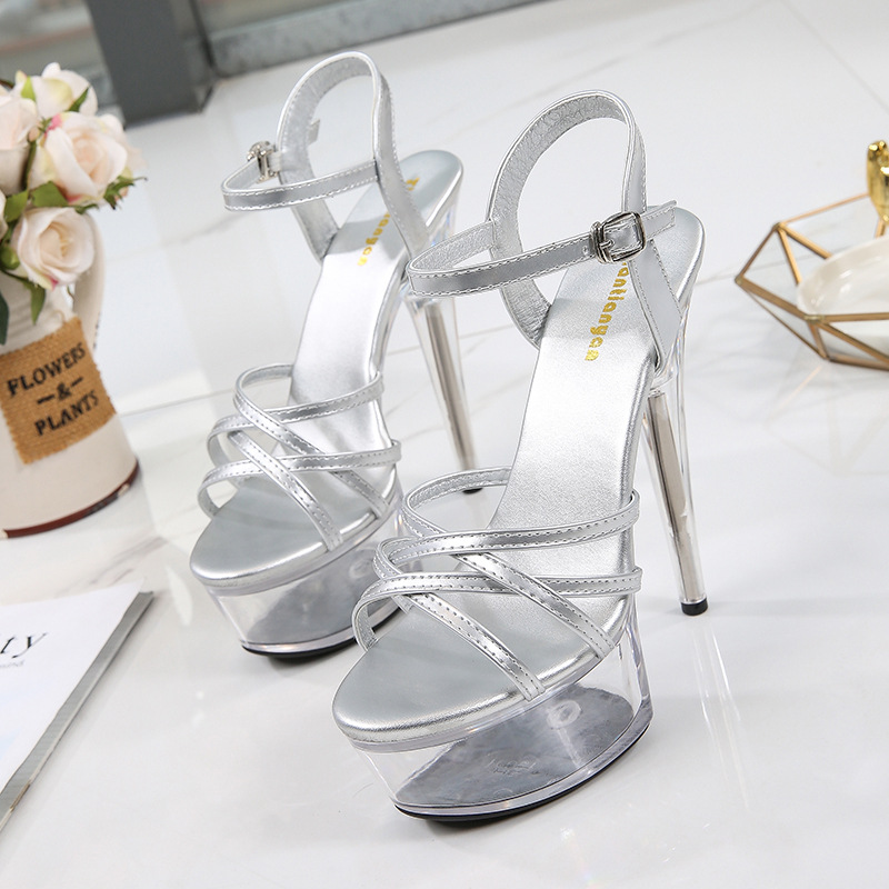 2022 New Fashion Transparent Waterproof Platform Fine Heel Buckle Super High Heel Women's Shoes Sandals Fashion Show Shoes 1900-1