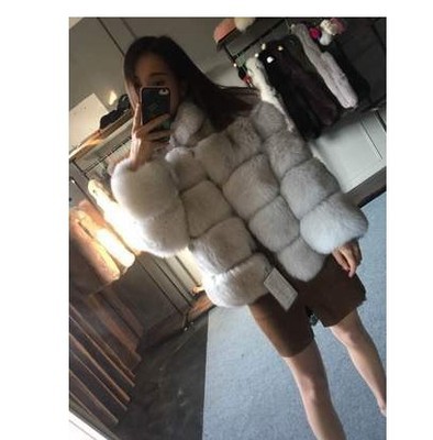 Haining fur manufacturers wholesale imitation fox fur coat long sleeve short round neck belt Korean cardigan women's enlarged