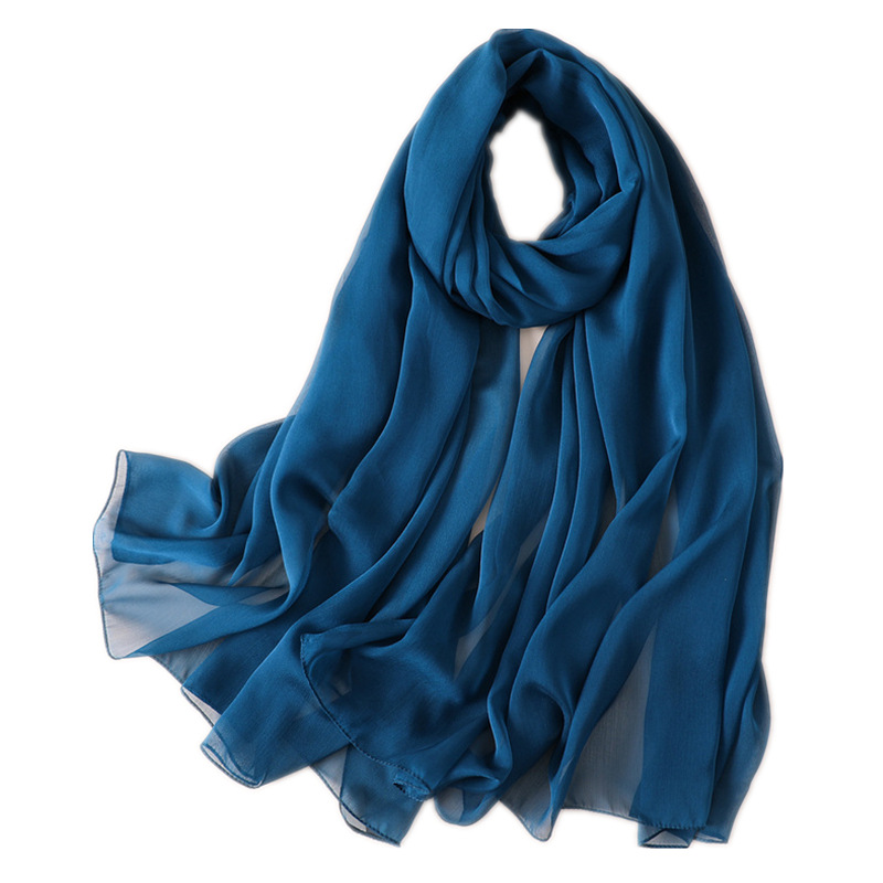 Solid Color Silk Scarf Thin Large Scarf Travel Sunscreen Decoration Photograph Shawl Crepe Plain Color Scarf All-match Western Style