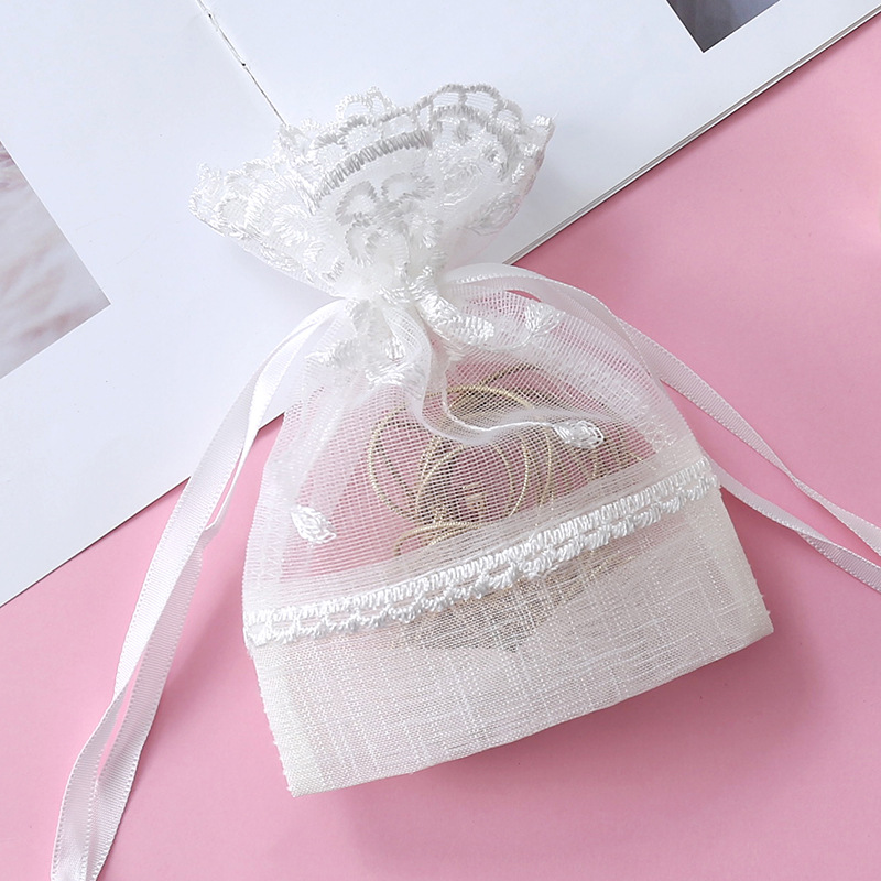 New Cross-border Five-petal Flower White Lace Gauze Bag Folded Bottom Jewelry Bag Drawstring Bag Creative Gift Bamboo Bundle Pocket