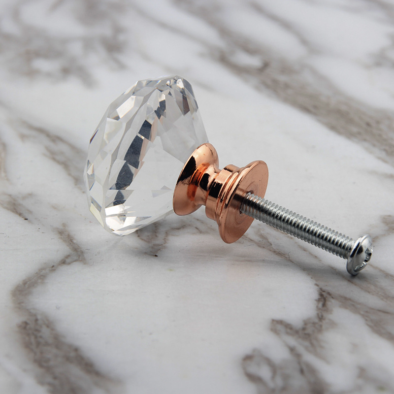Factory direct Crystal Diamond handle 30mm rose gold base single hole drawer handle Origin supply