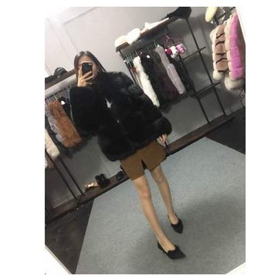 Haining fur manufacturers wholesale imitation fox fur coat long sleeve short round neck belt Korean cardigan women's enlarged