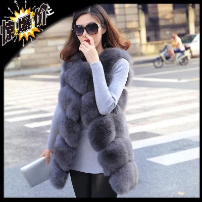 Haining fur faux fox fur vest new mid-length vest Korean slim coat factory wholesale
