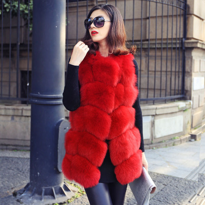 Haining fur faux fox fur vest new mid-length vest Korean slim coat factory wholesale