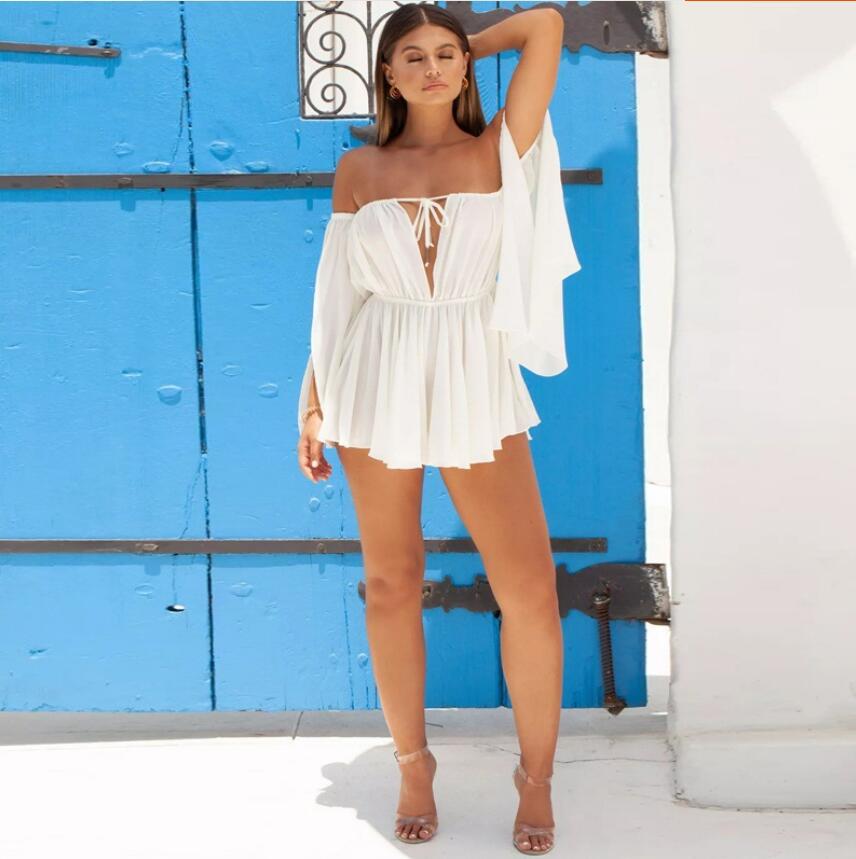Summer New Open Sleeve Off-shoulder Lace-up Tube Top Casual Outer Wear High Waist dress Women's Chiffon Beach Dress