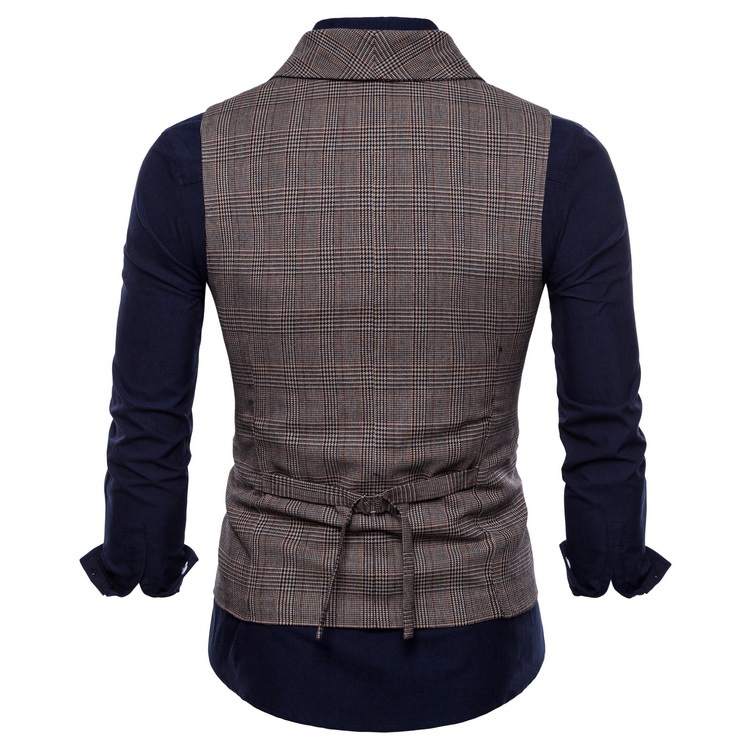 Wash Marked Foreign Trade Vest British Slim-fit Men's Double-breasted Plaid Suit Vest Business Casual Vest Trendy