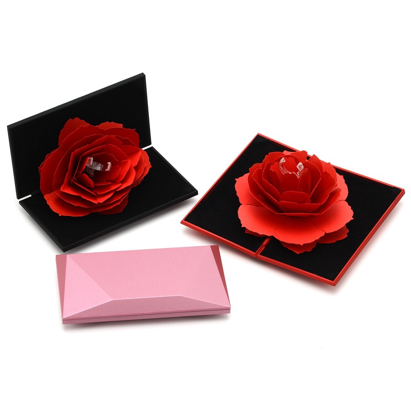 Diamond tremolo with rotating rose ring box high-grade net red lifting creative ring box manufacturers wholesale