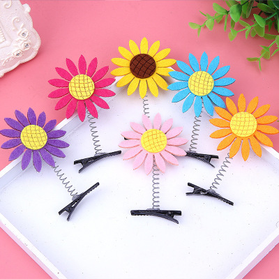 Selling adorable yellow duck hairpin love rabbit spring hairpin to push peach heart yellow chicken hairband flocking hairpin wholesale