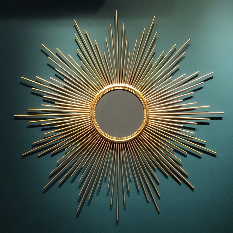 Gold and Silver Sun-Shaped TV Sofa Background Wall Mirror European Decor Mirror Entrance Console Fireplace