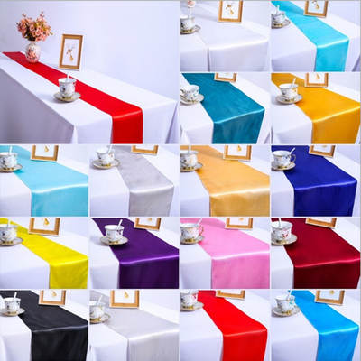 Factory Supply Satin Satin Table Runner High Density Lock Edge Wedding Decoration Satin Table Cloth Golden Satin European Table Runner