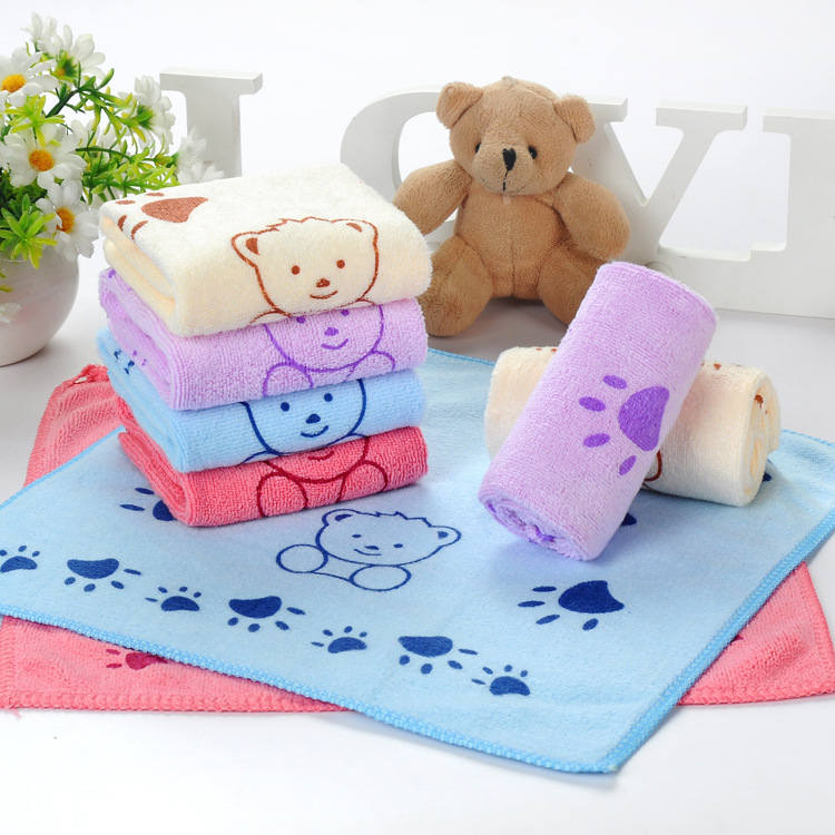 Factory direct small square towel children's face kindergarten towel absorbent polyester brocade microfiber printed towel