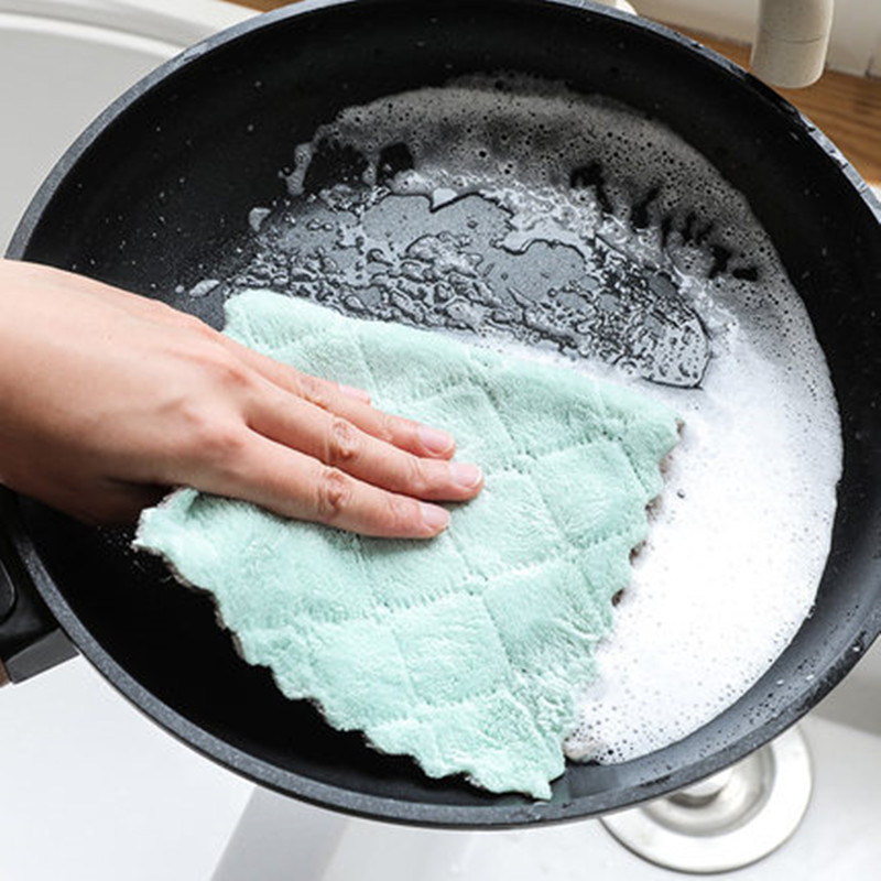 T Thickened Double Color Dishwashing Cloth Water Absorbing Tablecloth Wipe Hand Towel Kitchen Oil-free Hair-free Cleaning Cloth Wash Dishes