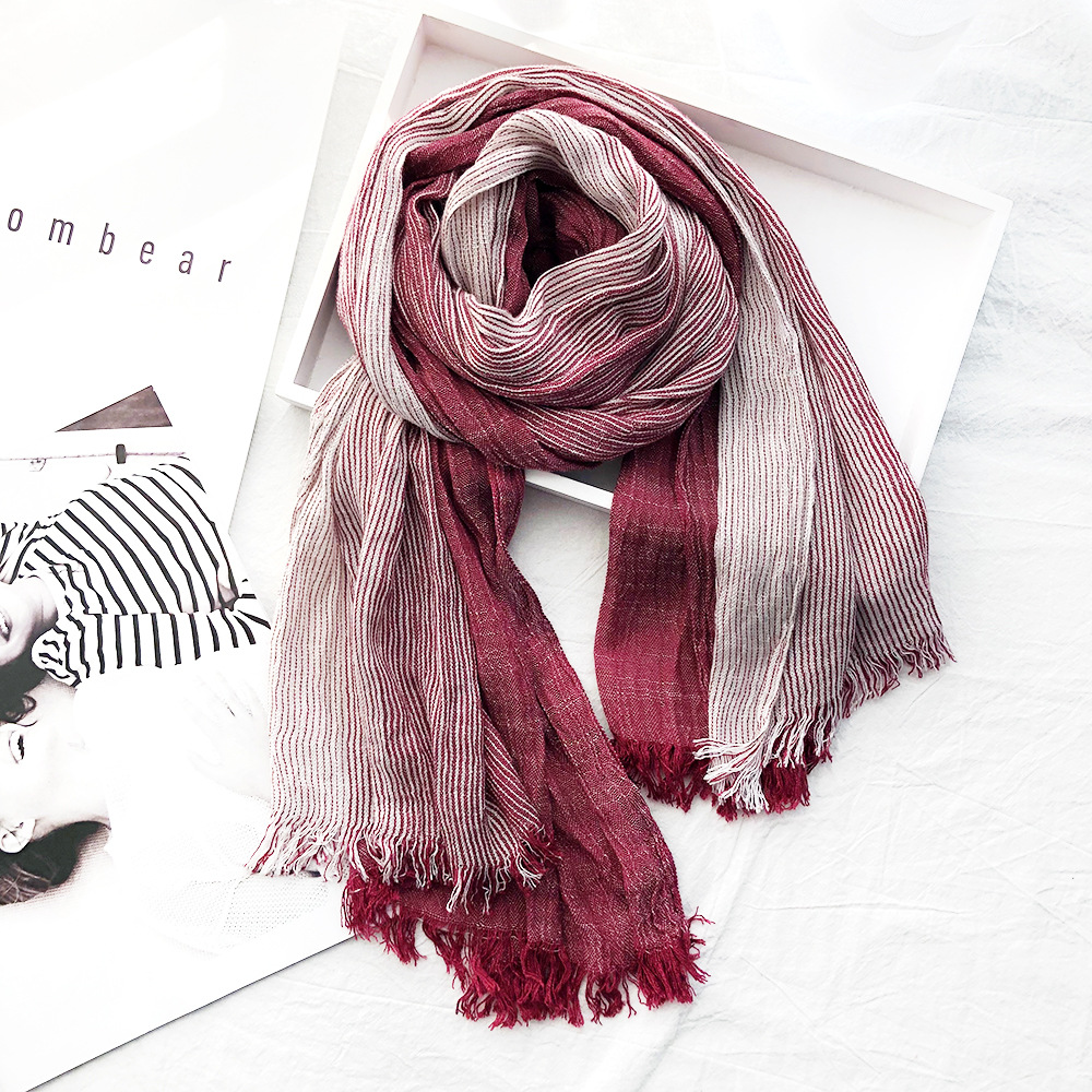 Japanese and Korean Style Striped Cotton and Linen Scarf Women's Four Seasons Good for Men's Scarf Mori Style Couple's Scarf Tide Shawl