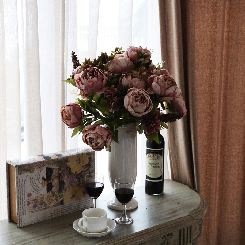 Artificial flower 13 European-style core-wrapped peony peony flower wedding living room home table decoration artificial flower fake flower