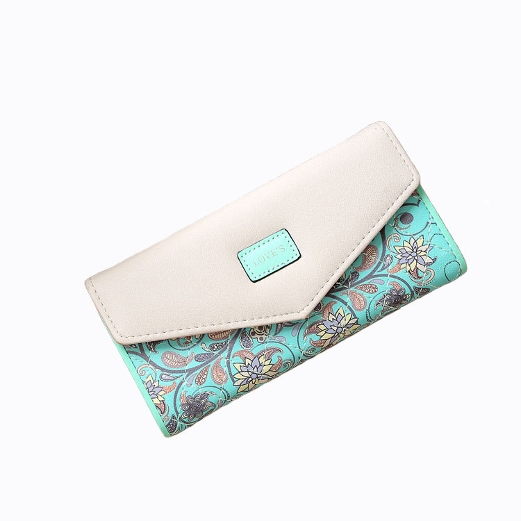 Popular Korean Style Pastoral Small Floral Rhombic Color Contrast Envelope Buckle Women's Wallet Three-fold Women's Bag Clutch Wallet