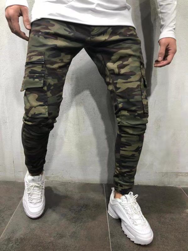 Cross-Border Men's multi-pocket leggy jeans Amazon wish European and American camouflage work jeans New