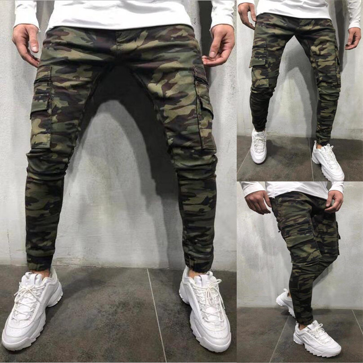 Cross-Border Men's multi-pocket leggy jeans Amazon wish European and American camouflage work jeans New