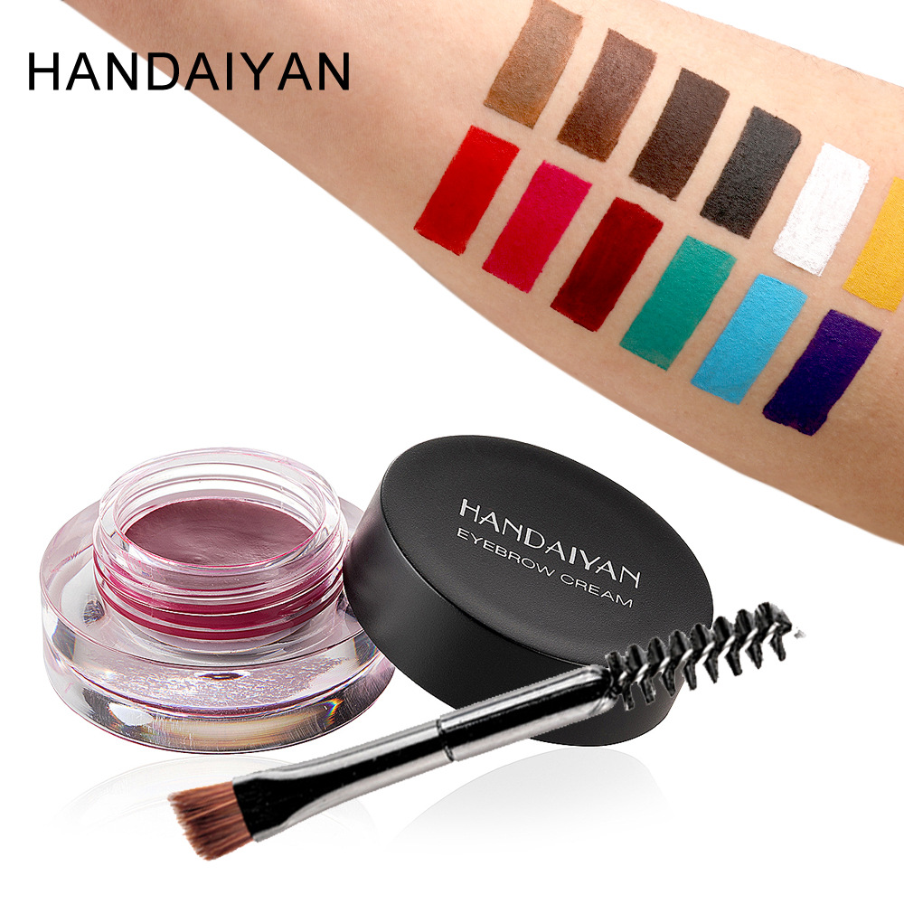 Cross-border exclusive for HANDAIYAN 12-color color eyebrow cream durable waterproof natural three-dimensional non-blooming wholesale