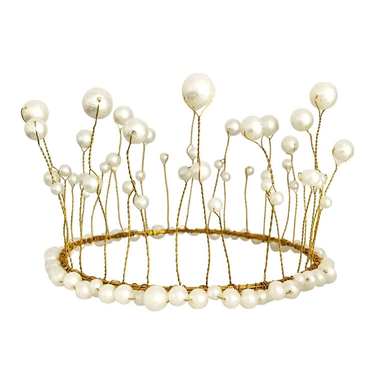 TikTok Baroque Cake Decoration Lace Crystal Pearl Crown Ornaments Baking Bride Queen Tiara Alloy