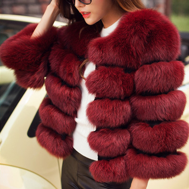 European and American new faux fox fur coat women's short round neck wholesale Women's fur slim top in stock